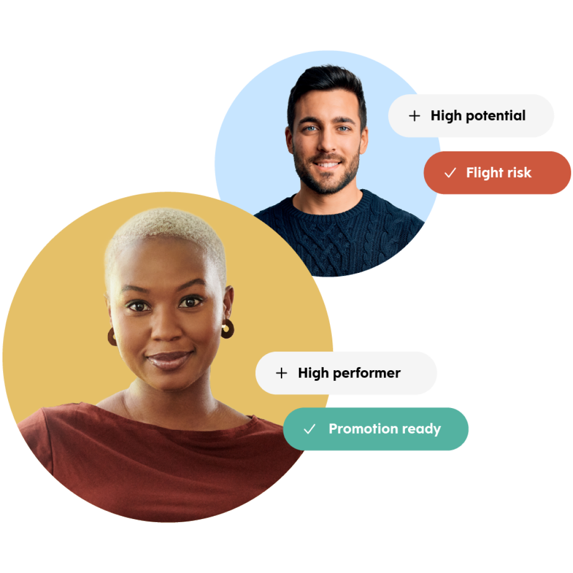 Headshots of a Man and Woman with a labeled text