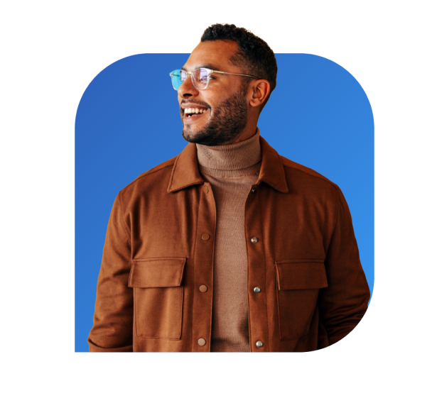 A happy man in a brown shirt