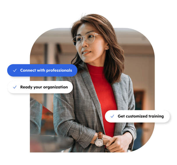 Picture of a woman in a formal attire and a labeled text